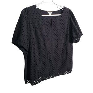 CJ Banks Size 3X Top Blouse Eyelet Keyhole Scoop Neck Puff Sleeve Lined